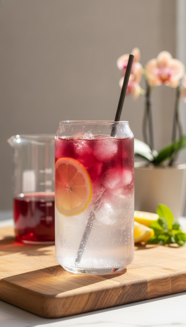 Refresh Your Senses: Hibiscus Sparkling Tea with Lemon for a Zesty Twist!