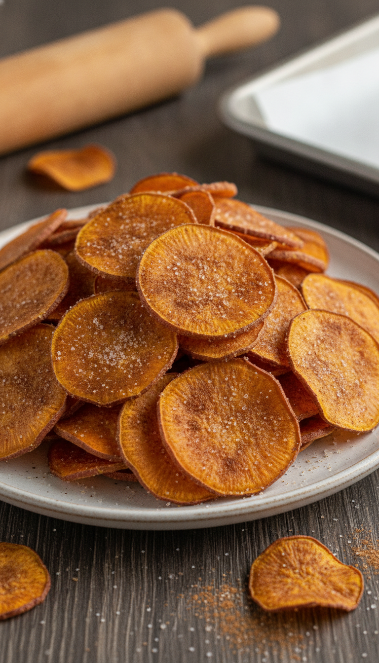 Oven-Baked Sweet Potato Chips with Cinnamon: Crunchy, Sweet, and Simply Irresistible!